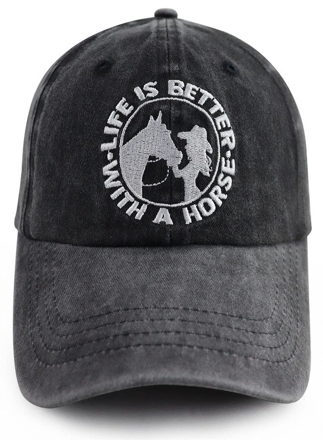 Vxchkerm Horse Gifts for Girls Women, Funny Embroidered Barn Hair Don't Care Hat, Adjustable Cotton Animal Farm Horse Decor Baseball Cap, Birthday Gifts for Mom Cowgirl Horse Lovers Farmer Ranch Owner Black - Image 1